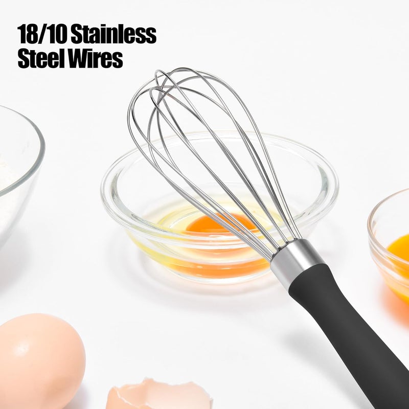 Doosu 18/8 Stainless Steel Balloon Whisk, Kitchen Whisk for Cooking Handheld Egg Beater with Rust-Proof Sturdy Wires & Non-Slip Silicone Handle for Beating, Stirring, Blending (6 Wires, Black) - Image 3